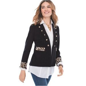 Chico’s Leopard-Print Trim Hourglass Military Blazer Petite